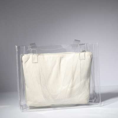 Japanese and Korean fashion Combined transparent  handle carrying jelly PVC large shoulder tote bag