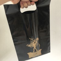 thick strengthen ldpe plastic die cut handle customized gold logo printed black shopping bag